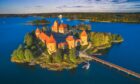 Beautiful drone landscape image of Trakai castle