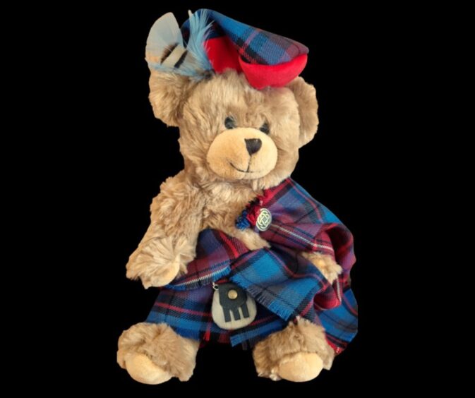 Teddy bear in Love Gaelic tartan