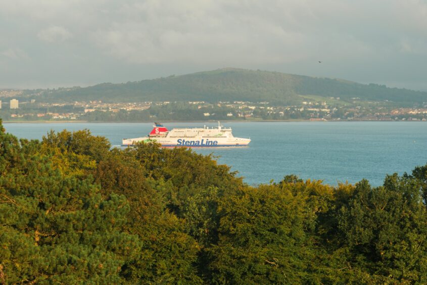 Stena Line ferry seen from the hotel as it sails up Belfast Lough