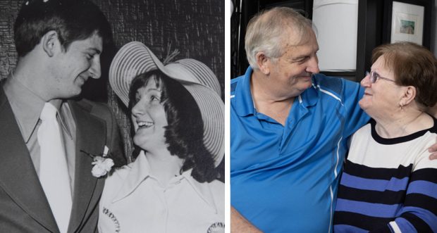 Then and now: Steven and Marion marrying in 1974 and now, in 2023.