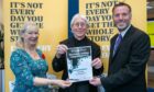 Peter Bray with best-selling author and judge Alex Gray, left, and Post editor Dave Lord.