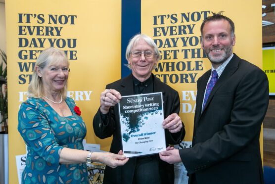 Peter Bray with best-selling author and judge Alex Gray, left, and Post editor Dave Lord.