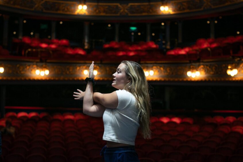 Rosie Graham warms up for her role as Gerda.