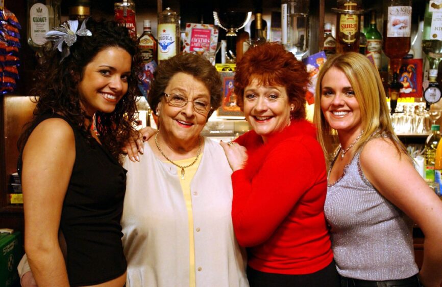 Sally, right, with ex-Corrie co-stars.