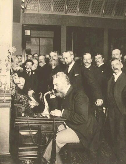 Alexander Graham Bell at the opening of the line between New York and Chicago in 1892.