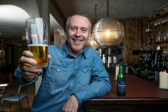 Paul English drinking 0% beer in Henry's Bar, Shawlands, Glasgow.