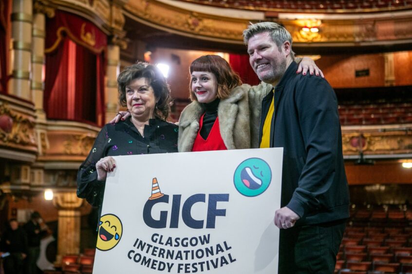 Elaine C Smith, Zara Gladman and Mark Nelson launch the Glasgow International Comedy Festival.