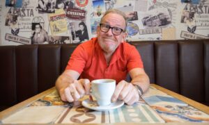 Ford Kiernan pictured in Eusebi Deli Glasgow on the release of his new single Coffee Man with DJ RYZY.