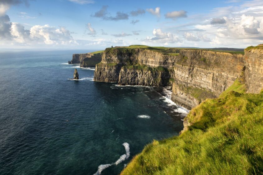 Aerial shot of the Cliffs of Moher