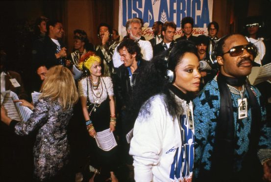 USA For Africa’s We Are The World all night recording session in LA in 1985 featured pop giants such as Diana Ross and Stevie Wonder and was capture by photographer Harry Benson.