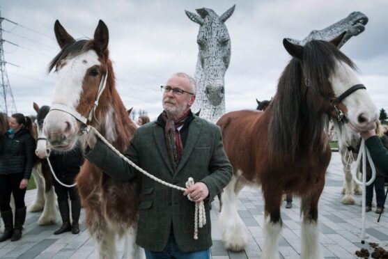 Sculptor Andy Scott with the Clydesdales taken to the Falkirk attraction.