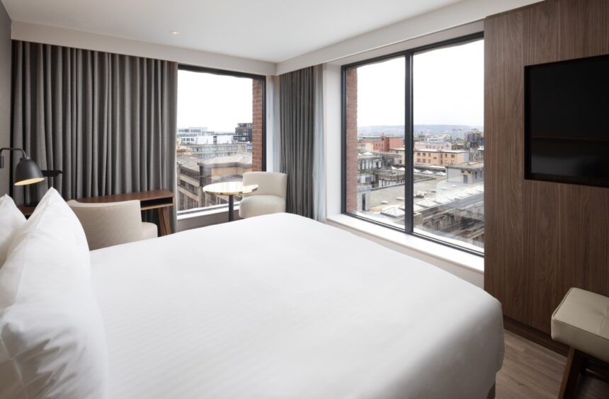 Spectacular views over Glasgow from the stylish room.