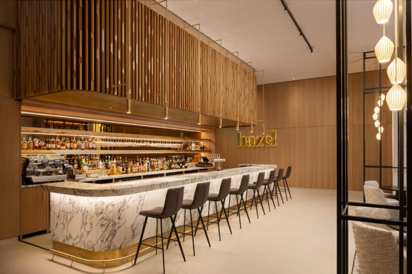 The luxurious bar in the hotel’s restaurant, Hazel.