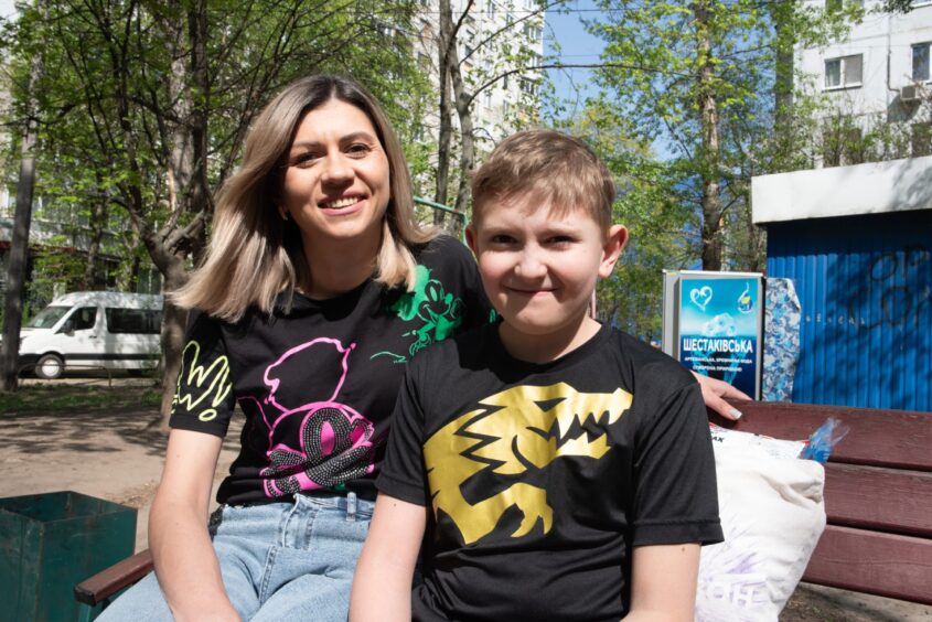 Yulia Tomolenko with son Misha, 10.