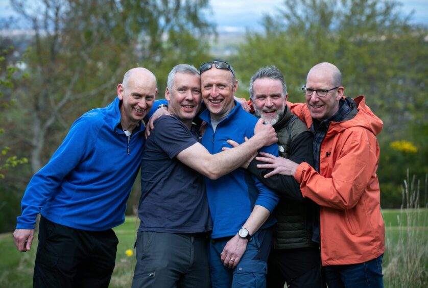 Andy, centre, with hillwalking pals Gary Miller, Alan Wilkinson, Richie Vannett, and Neil Gourlay.
