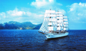 The Sea Cloud Spirit in full sail as it tacks around the Canaries.
