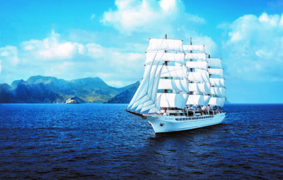 The Sea Cloud Spirit in full sail as it tacks around the Canaries.