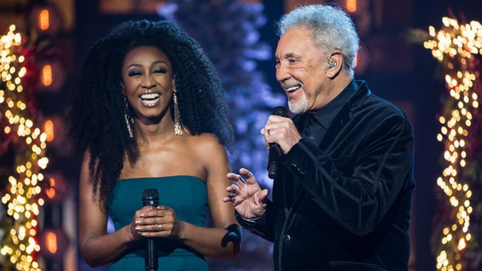 Tom Jones and Beverley Knight on stage.