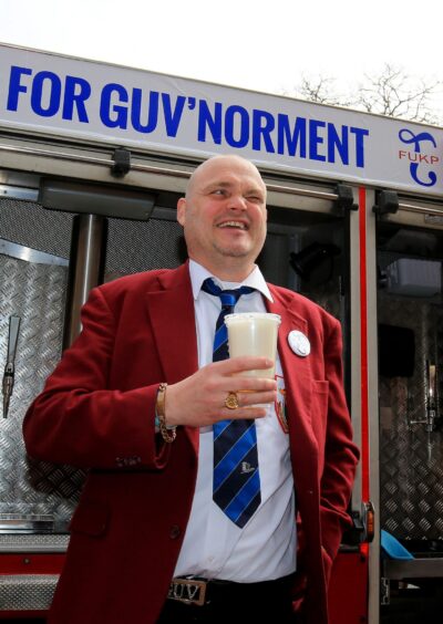 Al Murray in 2015 handing in his nomination papers to stand in the South Thanet seat against Ukip leader Nigel Farage.