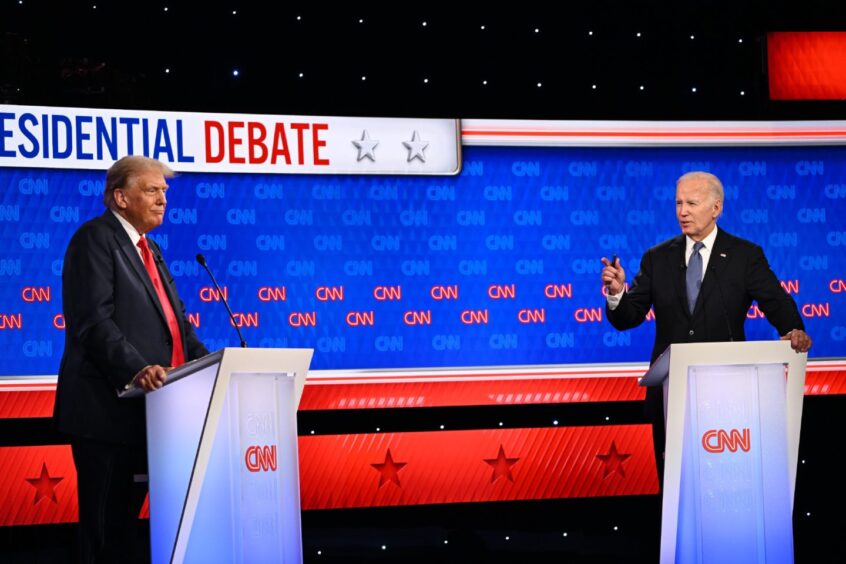 Trump and Biden face off in a TV debate.