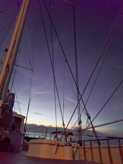 Stars in the twilight off Mull.