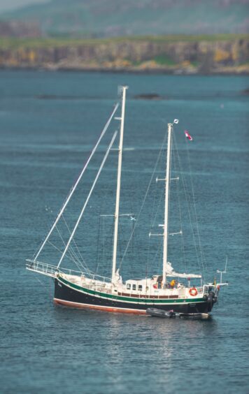 Steady at anchor off Lunga, Treshnish Isles.