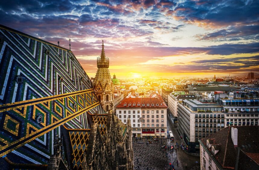 View of Vienna from the roof of St Stephen’s Cathedral.