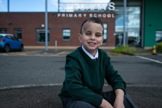 Caleb Stirrat is all smiles on his first day in Primary 4 at St Eunan’s Primary School in Clydebank.