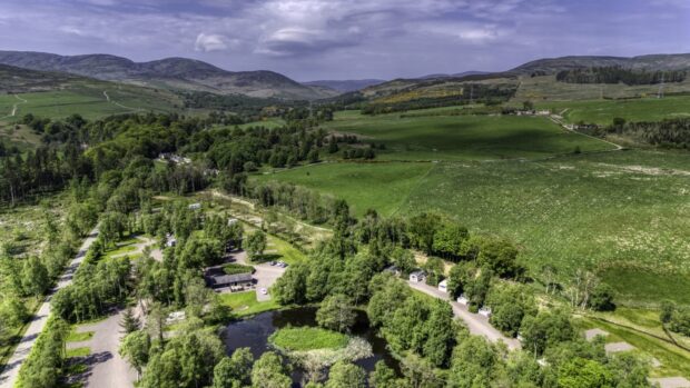 bird's eye view of Glenesk Holiday Park, site of holiday homes in Aberdeenshire