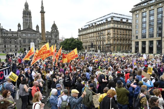 Demonstrators during an anti-racism protest organised by Stand Up to Racism, in George Square, Glasgow.