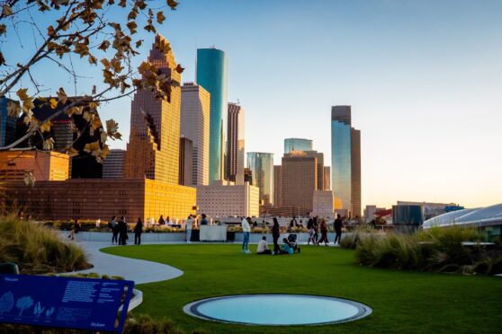 Downtown Houston with its many skyscrapers.