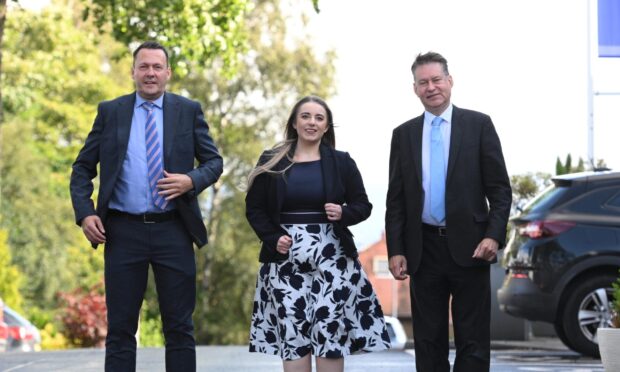 Russell Findlay, Meghan Gallacher and Murdo Fraser arrive for the hustings. Image: Dave Johnston