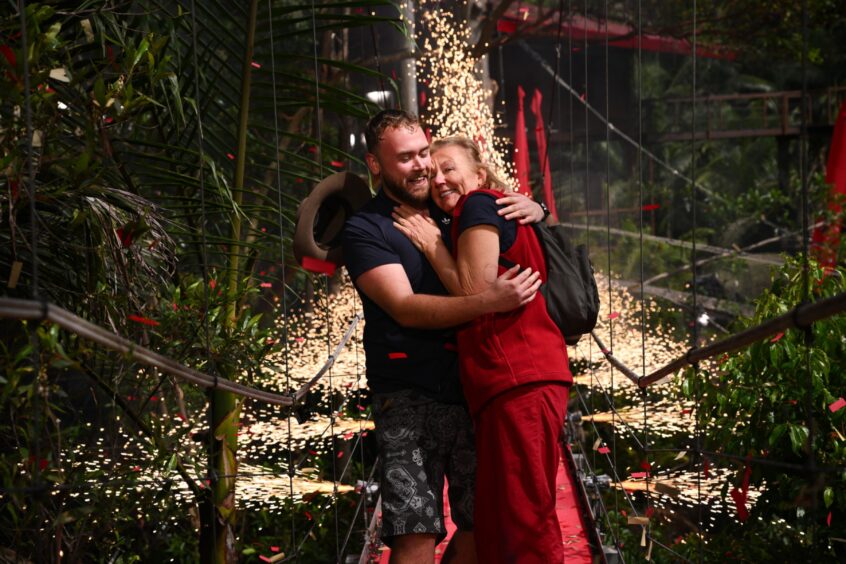 Sue with son Elliott after being voted out of I’m a Celebrity.