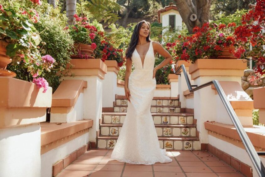 woman models wedding dress from Olivia Cameron Bridal