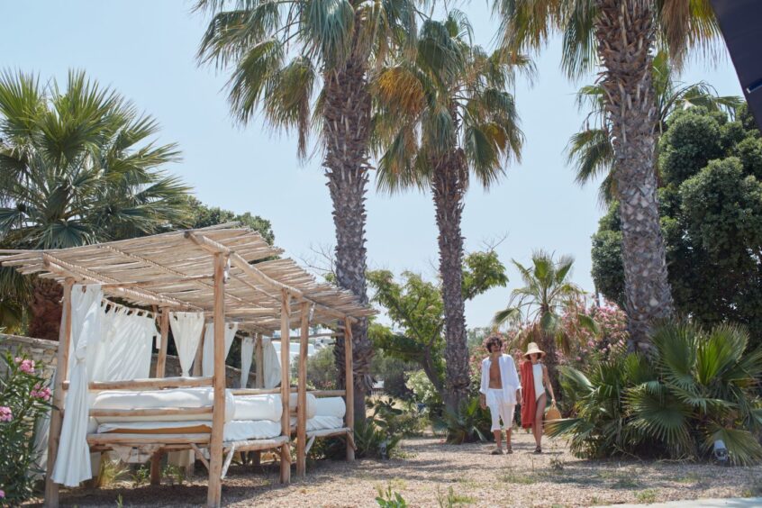 Luxurious sun loungers in the grounds of the Theoxenia Mykonos hotel.