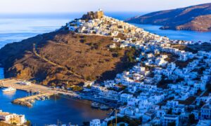 The hilltop village of Chora on the Greek island of Astypalea.