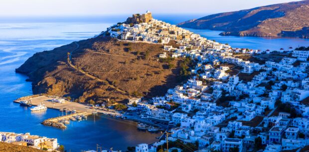 The hilltop village of Chora on the Greek island of Astypalea.