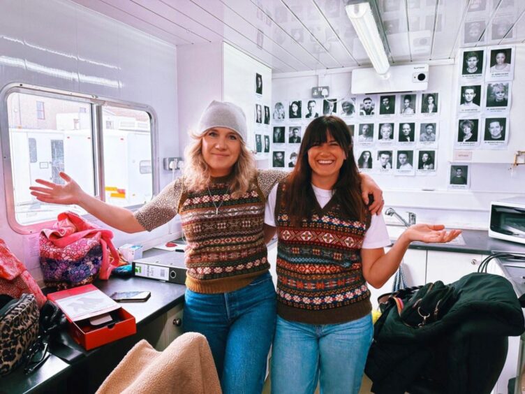 Lesley Abernethy, costume designer, left, with actress Dawn Steele from series eight.