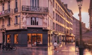 Light bounces off the wet stone in Orleans, France.