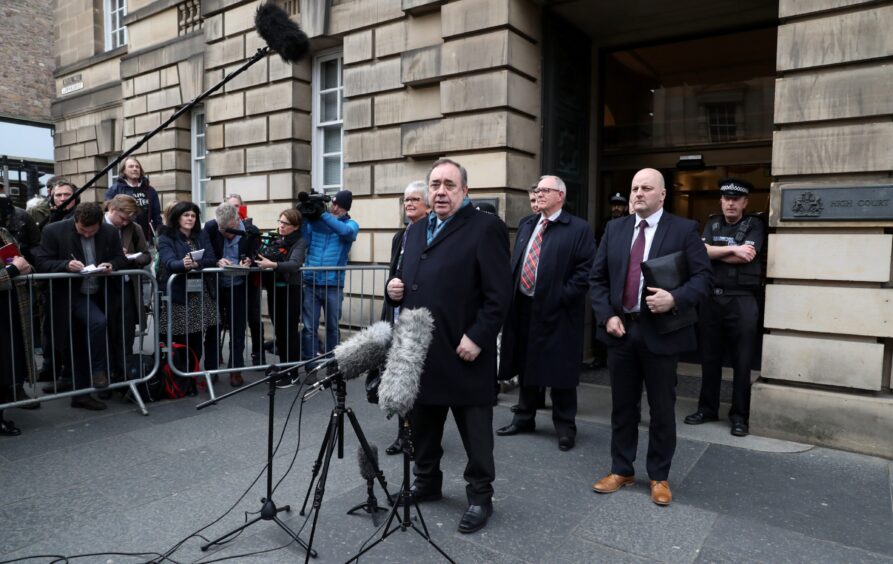 Alex Salmond speaks outside the High Court in Edinburgh in 2020.