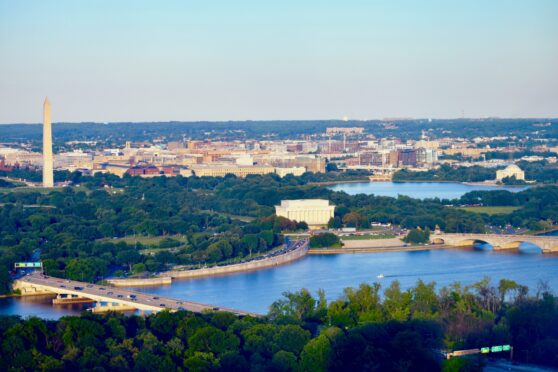 An aerial view of Washington DC.