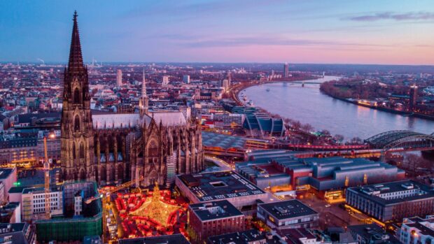 An aerial view of Cologne Christmas market.