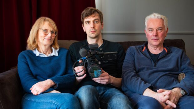 Duncan Cowles with mum Helen and dad Steve in his debut film, Silent Men.