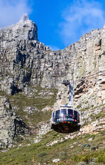 One of the many cable cars that runs to the mountain top each day.