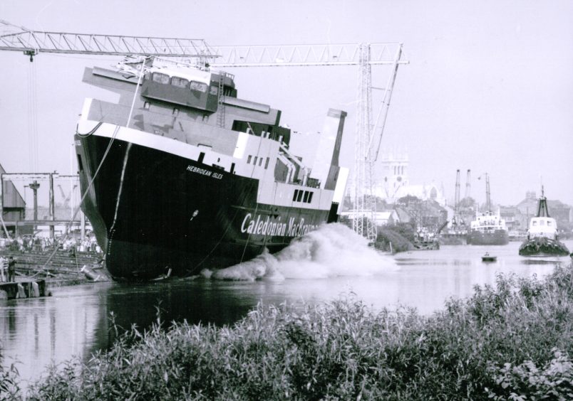 Hebridean Isles being launched.