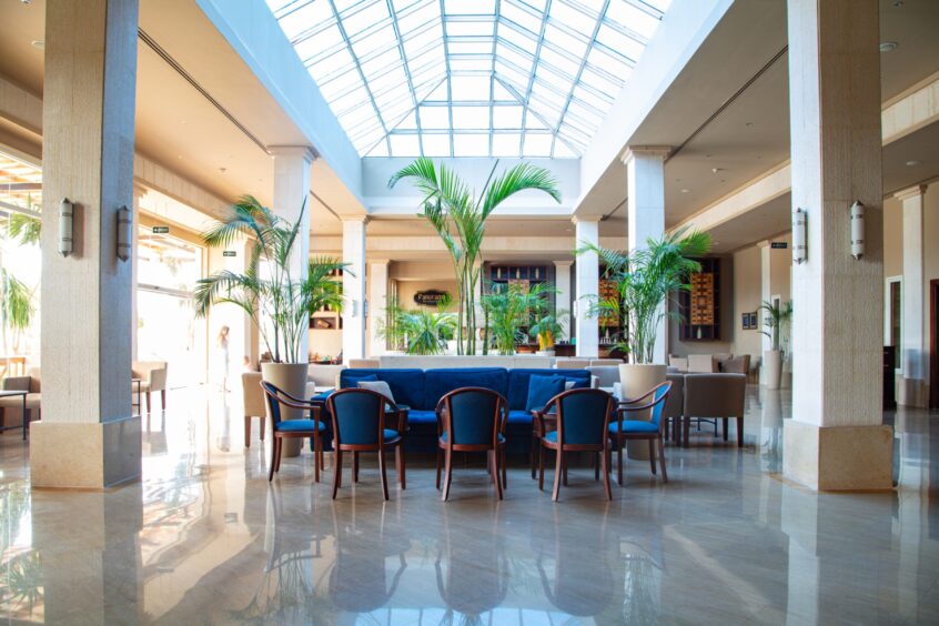 The hotel’s lobby interior.