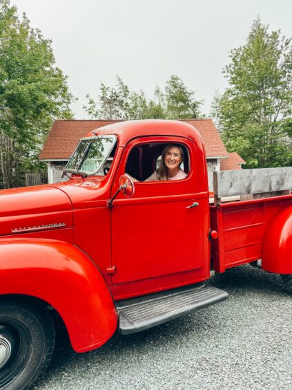 Driving a classic pick-up truck.