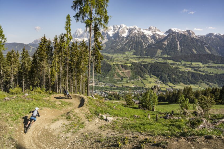 Mountain biking in the Austrian hills.