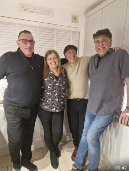 Darrel Severn, right, and, above, third left with members of his ‘new family’, half-siblings Hugh, Debbie and Mark.