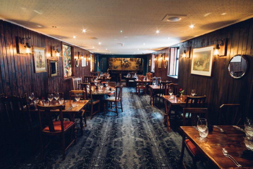 The restaurant dining room at The Globe Inn